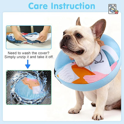 BEAUTYZOO Inflatable Dog Cone Collar Alternative After Surgery, Soft Donut Recovery E-Collar for Large & XL Dogs Girls Boys, Adjustable Pet Neck Cone to Stop Licking Wounds, Light Blue XL
