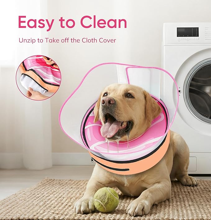 Supet Raised Inflatable Dog Cone After Surgery - Adjustable Recovery Donut Collar with Removable Shield to Stop Licking Wounds & Protect Stitches - Soft Dog Cone Alternative for Large Dogs (Pink,L)