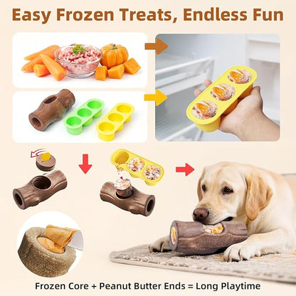 2 Pack Green Dog Toys for Aggressive Chewers, Interactive Indestructible Dog Toys with Frozen Treat Function, Durable Dog Puzzle Toy for Large & Medium Dogs, Reduces Anxiety & Extends Playtime