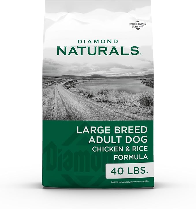 Diamond Naturals Large Breed Adult Dry Dog Food Chicken and Rice Formula with Protein from Real Chicken, Probiotics and Essential Nutrients to Support Balanced and Overall Health in Adult Dogs 40lb
