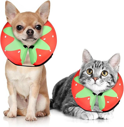 MIDOG Soft Inflatable Dog Cone,Donut E-Collar Alternative for After Surgery, Prevents Licking,Allowing Normal Eating & Vision,Comfortable Recovery Collar for Small Medium Large Dogs&Cats,Strawberry-XS