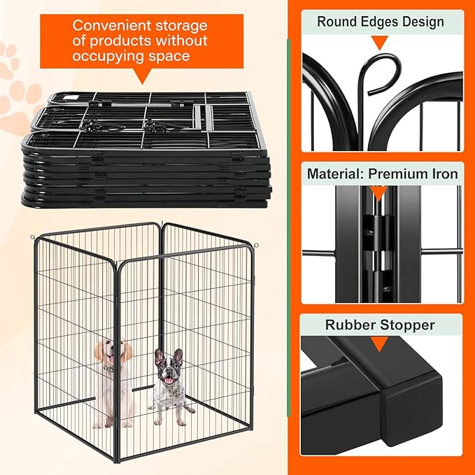 FDW Dog Playpen Dog Pen Dog Kennel 4 Panels 40 Inch Height Indoor Outdoor Folding Metal Portable Puppy Exercise Pen Heavy Duty Dog Fence for Yard Camping,Black