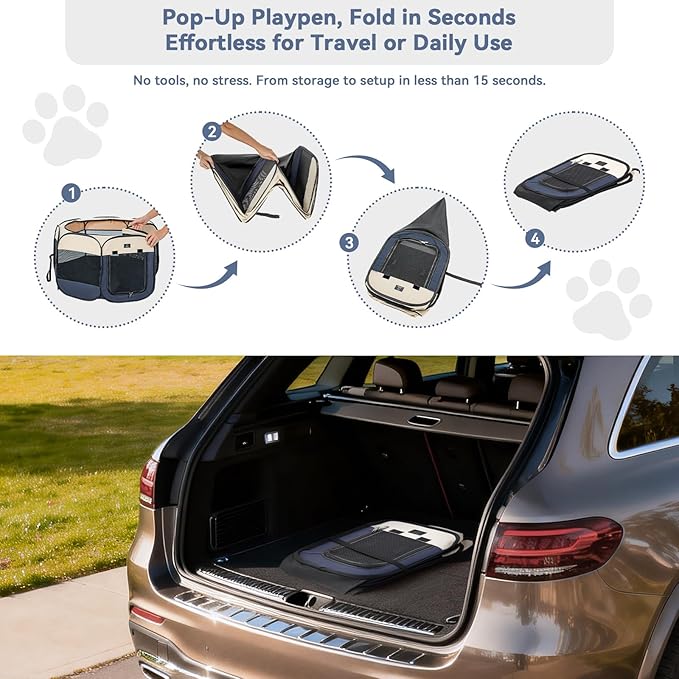 Dog Playpen for Small Dogs & Puppies, 40.55" Portable Indoor Outdoor Puppy Playpen with Bowl, Waterproof Floor, Foldable Pop-Up Pet Pen for Home, Travel & Daily Use