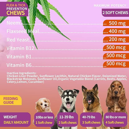 Flea and Tick Prevention for Dogs Chewables, Natural Dog Flea and Tick Control Supplement, Flea Treatment for Dogs, Oral Flea and Tick Chews Treats for All Breeds and Ages (Chicken, 120 Chews)