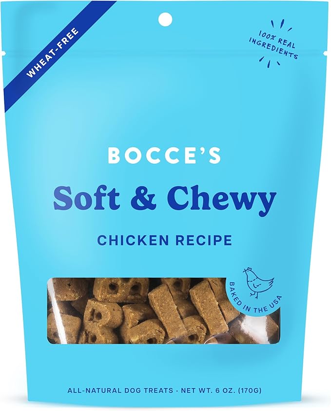 Bocce's Bakery Oven Baked Chicken Recipe Treats for Dogs, Wheat-Free Everyday Dog Treats, Made with Real Ingredients, Baked in The USA, Natural Soft & Chewy Cookies, Chicken, 6 oz