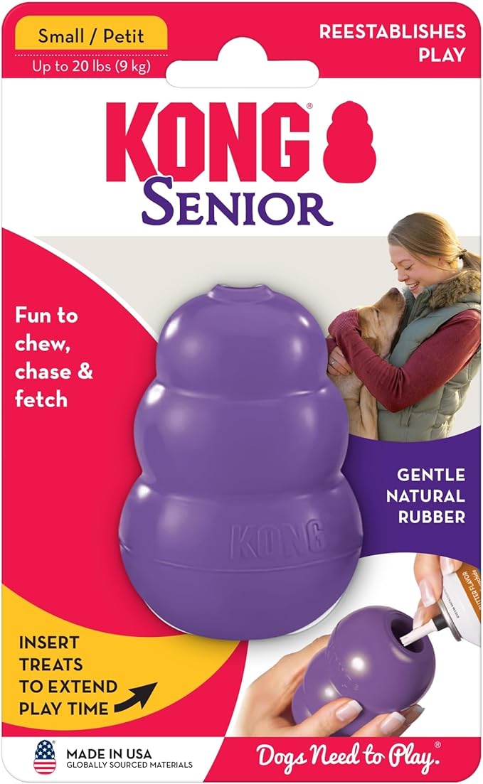 KONG Senior - Dog Toy with Gentle, Natural Rubber - Durable Dog Toy for Older Dogs - Use Treats with Stuffable Chew Toy - Treat Toy for Chewing & Fetching - for Small Dogs (Pack of 2)