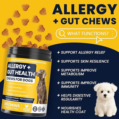 Dog Allergy Chews Probiotics for Dogs Yeast, Itchy Skin and Itchy Ears Itch Relief Immune Pre Probiotic Chews for Pet Digestive Health Anti Itch