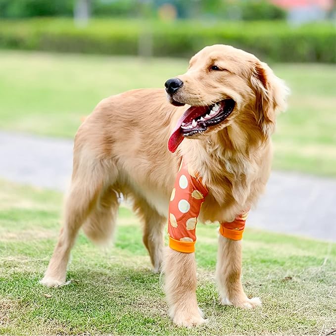 HDKUW Dog Elbow Protector, Dog Front Leg Recovery Sleeve for Prevent Licking Wound, Elbow Sleeves with Mesh Pad for Medium Large Dogs Lemon 3XL