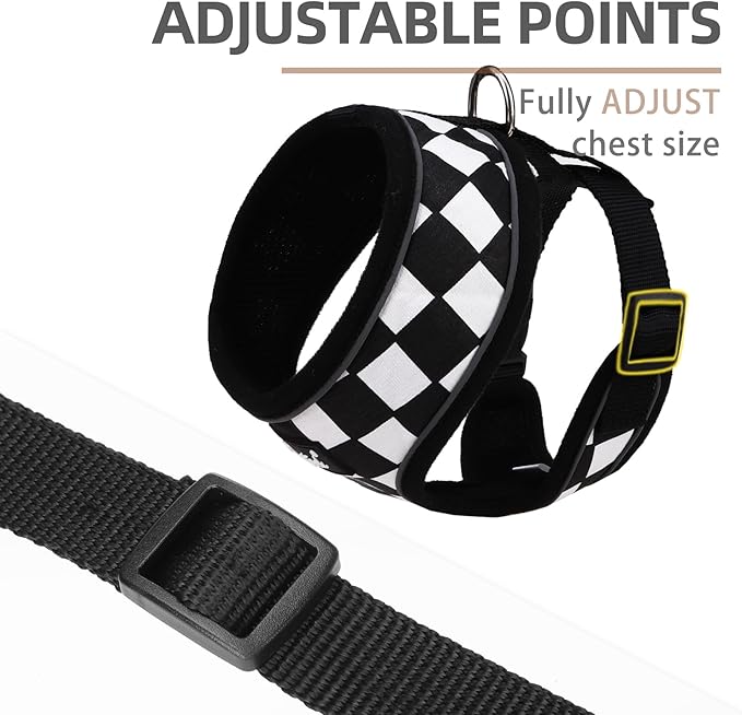 PUPTECK Soft Mesh Dog Harness and Leash Set Pet Puppy Cat Comfort Padded Vest No Pull Harnesses, Checkered Black&White, L