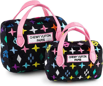 Haute Diggity Dog Chewy Vuiton Handbag Plush Squeaky Dog Toy, Soft Durable Designer-Inspired Stuffed Puppy Chew Toys for Small & Medium Dogs, Machine-Washable (Black Monogram) Large