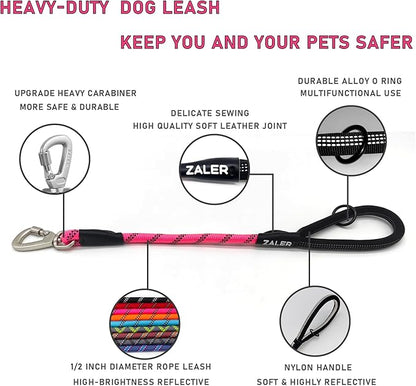 ZALER Short Dog Leash, 26 Inches Rope Traffic Leashes for Dogs, Reflective Dog Lead with O-Ring, Heavy Duty Pet Leash for Large and Medium Dogs (26'' Pink)