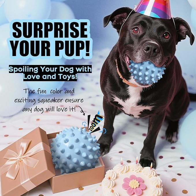 Apasiri Interactive Dog Toys for Large & Medium Dogs: 3.5" Bacon Flavored Squeaky Balls for Dogs, Tough Durable Spiky Rubber Bouncy Dog Toys Balls, Floating Outdoor Fetch Dog Toy, Blue Dog Balls Gifts