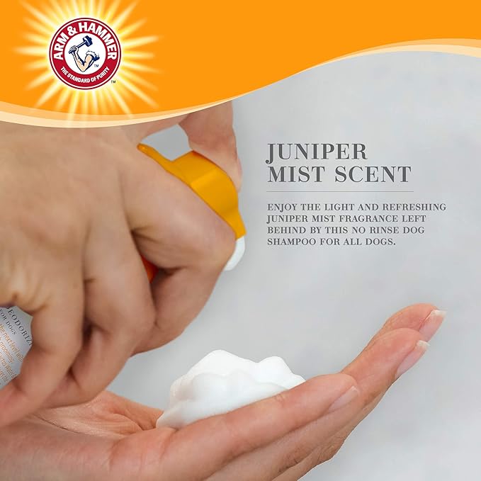 Arm & Hammer for Pets Ultra Fresh Dog Deodorizing Foam,Juniper Mist Scent - No Rinse Waterless Dog Shampoo for Smelly Dogs,Pet Deodorizer,Bathing Supplies,8 Fl Oz,(Pack of 2)