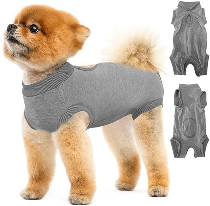 Lukovee Recovery Suit for Dogs, Onesie Surgery Recovery Suit for Female Male Dogs, Abdominal Wounds Cone E-Collar Alternative Prevent Licking Spay Recovery Suit (GY,S)