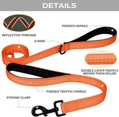 Joytale Dog Leash Heavy Duty for Large Dogs that Pull, Double Handle for Traffic Control, Double-Sided Reflective Leashes for Large Medium Dogs Night Safety, 5FT, Orange