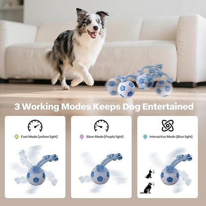 Pet Prime Interactive Dog Ball Toy with Rope,Rechargeable Automatic Rolling Ball with Motion Activated,3 Play Modes for Medium/Large Dogs, Self-Moving Toy to Keep Pets Busy and Entertained