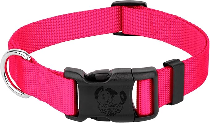Country Brook Petz - Everyday Nylon Dog Collar for Large, Medium, and Small Dogs and Puppies - for Everyday Use in 10+ Warm Colors (Extra Large, 1 Inch Wide, Hot Pink)