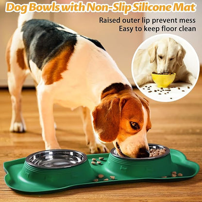 Hubulk Pet Dog Bowls 2 Stainless Steel Dog Bowl with No Spill Non-Skid Silicone Mat + Pet Food Scoop Water and Food Feeder Bowls for Feeding Small Medium Large Dogs Cats Puppies (Small, Hunter Green)