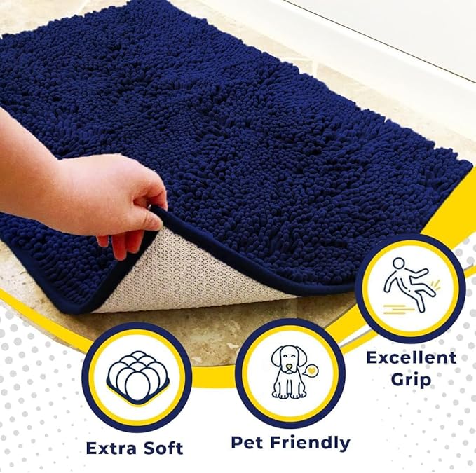 Muddy Mat® | Super Absorbent Door Mat Indoor, Microfiber Quick Dry Chenille Entryway Rug, Non-Slip Front Door Mat, Indoor Mats for Entryway, Machine Washable Pet Rug, Navy Blue Runner 24"X60"