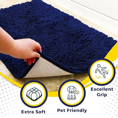 Muddy Mat® | Super Absorbent Door Mat Indoor, Microfiber Quick Dry Chenille Entryway Rug, Non-Slip Front Door Mat, Indoor Mats for Entryway, Machine Washable Pet Rug, Navy Blue XXL 60"X48"
