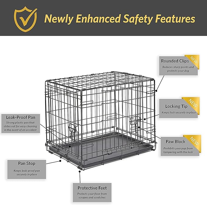 Midwest Homes for Pets 24-Inch New World Crate for Small Breeds, 12-20 lbs, Double Door Folding Dog Crate, Leak-Proof Tray & Secure Latches, Portable, Durable & Easy to Assemble
