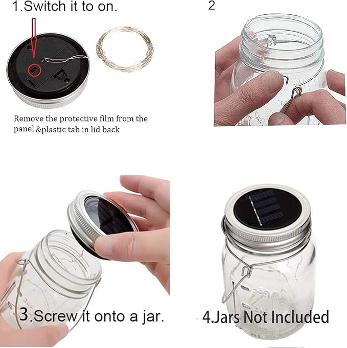 YJFWAL Mason Jar Solar Lights, 12 Pack 30 LED Mason Jar Solar Fairy Lights, Lantern String Lid Light with Hangers for Garden,Patio,Yard,Party,Birthday,Wedding, Christmas Decoration(No Jars)