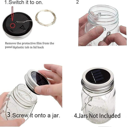 YJFWAL Mason Jar Solar Lights, 12 Pack 30 LED Mason Jar Solar Fairy Lights, Lantern String Lid Light with Hangers for Garden,Patio,Yard,Party,Birthday,Wedding, Christmas Decoration(No Jars)