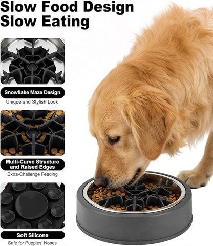 Slow Feeder Insert for Dog Bowl, Mabnuby 100% Food-Grade Silicone Slow Feeder Insert Fits Large Medium Small Size Dogs, Compatible with Regular & Elevated Bowls, Helps Prevent Digestive Issues, Black