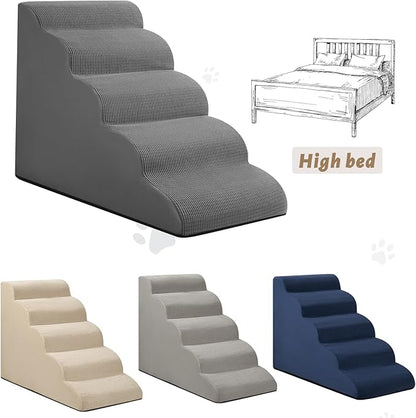Aodisman 5-Step Dog Stairs and Ramp for High Bed, Non-Slip Sturdy Pet Steps for Small Dogs and Cats,22.2" H,Grey
