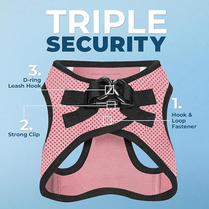 Best Pet Supplies Voyager Step-in Air Harness - All Weather Mesh, Reflective, No Pull Harness for Dogs, Cats - Secure with Hook & Loop Fastener, Buckle, Double D-Rings - Pink/Black Trim, L