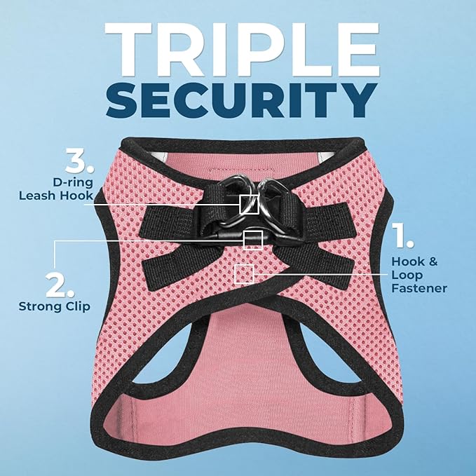 Best Pet Supplies - All Weather Mesh / Plush, Reflective, No Pull Harness for Small, Medium Dogs, Cats - Secure with Hook & Loop Fastener, Buckle, Double D-Rings - Pink/Black Trim, L