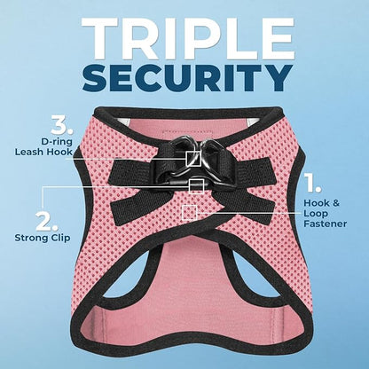 Best Pet Supplies - All Weather Mesh/Plush, Reflective, No Pull Harness for Small, Medium Dogs, Cats - Secure with Hook & Loop Fastener, Buckle, Double D-Rings - Pink/Black Trim, M