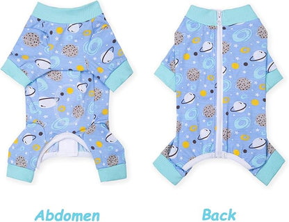 Dog Recovery Suit for Surgery Small Medium Dogs Onesie, Cute Soft Dog Pajamas Bodysuit Cone Alternative Prevent Licking Recovery Suit Female Male (Planet, Small)