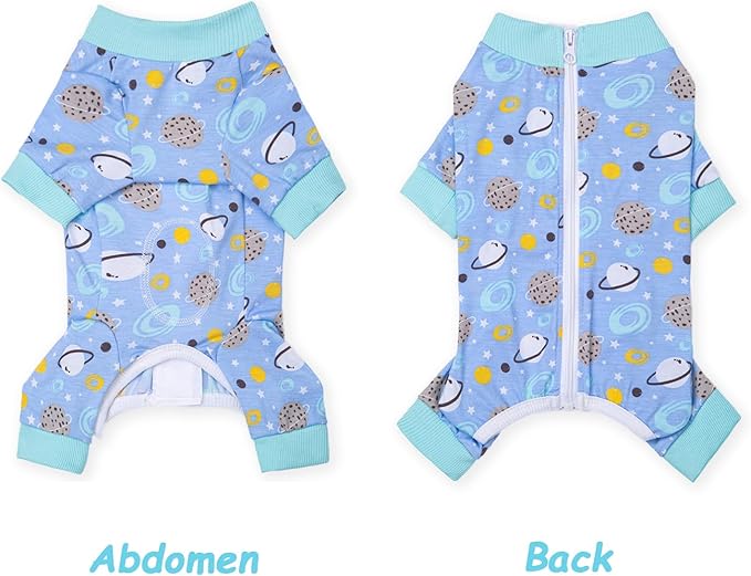 Dog Recovery Suit for Surgery Small Medium Dogs Onesie, Cute Soft Dog Pajamas Bodysuit Cone Alternative Prevent Licking Recovery Suit Female Male (Planet, Large)