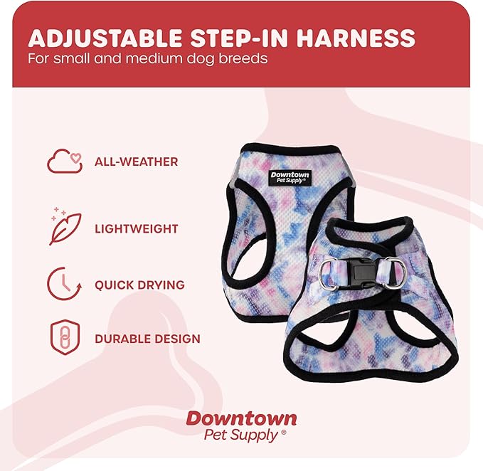 Downtown Pet Supply Step-in Dog Harness – No Pull, Adjustable Padded Mesh with Reflective Trim, Secure Buckle Strap – Comfortable & Breathable Small Dog Harness, Large, Tie Dye