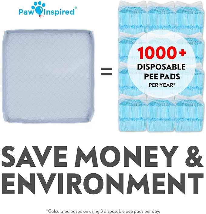 Paw Inspired Critter Box Dog Pad, Large Reusable Puppy Pad for Potty Training, Whelping, or Litter Box Mat, Washable Pee Pad with Soft Raised Sides to Prevent Leaks, 32x32 Inch
