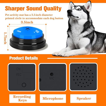 Dog Buttons for Communication, 6 Pcs Dog Talking Button Set, 30s Voice Recording Speaking Button Pet Speech Training Buzzers with 30 Scene Stickers and Waterproof Anti-Slip Mat for Animal Training
