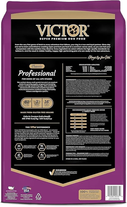 VICTOR Super Premium Dog Food – Professional Dry Dog Food – Super Premium Kibble with 26% Protein – Gluten-Free with Beef, Chicken & Pork Meals – for High Energy and Active Dogs & Puppies, 40lbs
