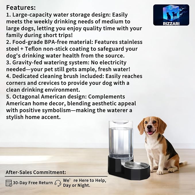 Sfozstra Large Dog Water Dispenser: 8L Large Capacity Gravity Water Feeder - Less Refills for Multi-Pet Homes - Stainless Steel Bowl - Easy Refill & Maintenance - for Medium/Large Dogs - Garage/Patio