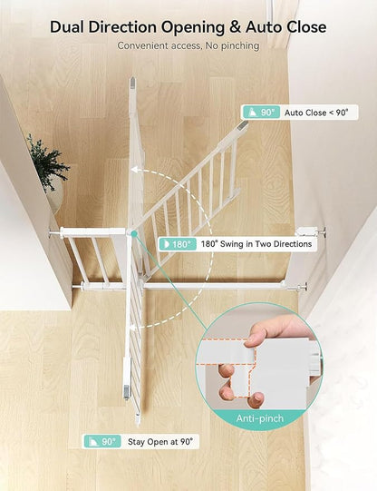 COMOMY 30" Tall Baby Gate for Stairs Doorways, Fits Openings 29.5" to 46" Wide, Auto Close Extra Wide Dog Gate for House, Pressure Mounted Easy Walk Through Pet Gate with Door, White