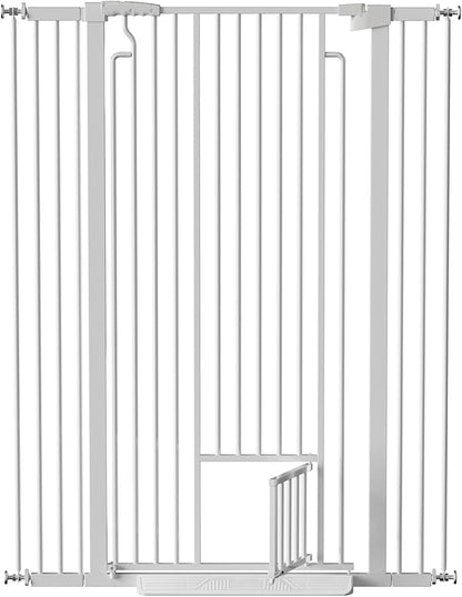 53.15" Extra Tall Cat Gate, 29.53"-40.16" Adjustable Width with Small Cat Door, Auto Close Safety Pet Gate, No Drilling Pressure Mount, White