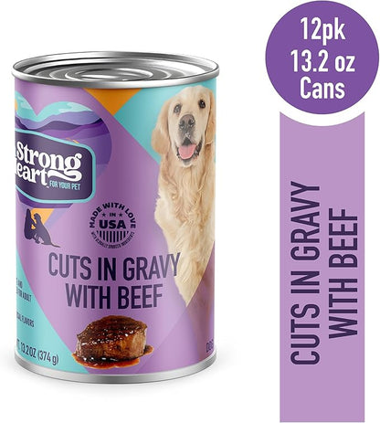 A Strong Heart Wet Dog Food, Cuts in Gravy with Beef - 13.2 oz Cans (Pack of 12), Made in The USA with Real Beef