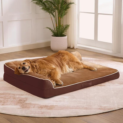 Dog Bed Large Sized Dogs, Orthopedic Dog Bed for Large Dogs, Waterproof Pet Bed with Washable Removable Cover, L-Shaped Pet Couch with Portable Handle 36"x27"x6.5", Brown