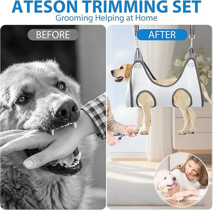 ATESON Pet Grooming Hammock Harness for Medium/Large Dogs Nail Trimming, Dog Sling for Cutting Nails, Dog Hanging Holder Hanger with Nail Clippers, Nail File, Scissors