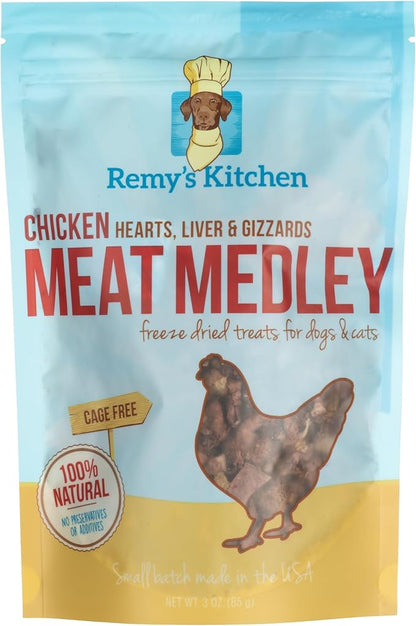Chicken Meat Medley Freeze Dried Dog Treats USA Sourced and Small Batch Made - Human-Grade, All Natural Dog Treats Without Artificial Preservatives, Grain Free - 3 oz