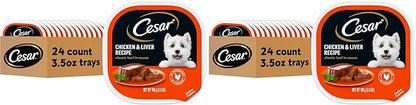 Cesar Classic Loaf in Sauce Adult Wet Dog Food Chicken and Liver Recipe, Wet Food for Dogs, 3.5 oz Easy Peel Trays, 24 Count (Pack of 2)
