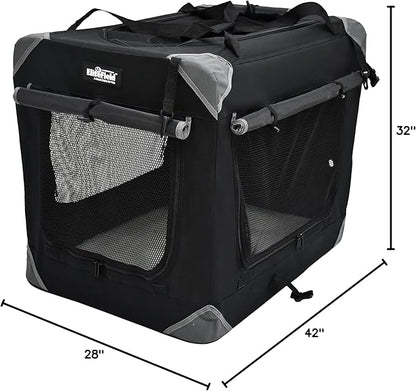 EliteField 4-Door Folding Soft Dog Crate with Curtains, Carrying Bag and Fleece Bed (2 Year Warranty), Indoor & Outdoor Pet Home (42" L x 28" W x 32" H, Black+4 Door Curtains)
