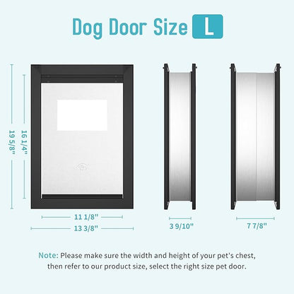 ClawJaw Aluminum Dog Door for Wall, Doggy Doors for Large Dogs with 2 Magnetic Flaps, Doggy Door for Exterior Walls, Strong and Durable, Easy to Install, Black(Pets Up to 110 Lb)-Large