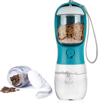 Dog Water Bottle with Food Container, Portable Leak Proof Pet Water Dispenser for Walking Hiking Travel, Puppy Essentials Accessories for Small Large Dogs, Dog Gifts (10oz/15oz/19oz)