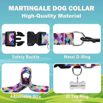 Reflective Martingale Collar for Dogs with Quick Release Buckle No Pull Training Dog Collars (Colorful Geometric, Medium)